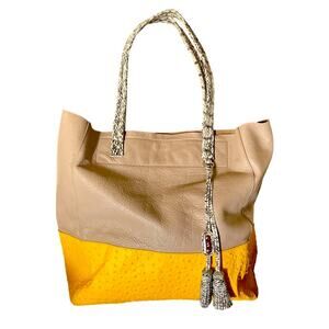 Rafe Taupe with Yellow Crocodile Leather Large Tote Bag